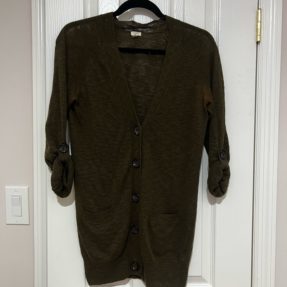 J. Crew S Olive Green Cardigan Sweater